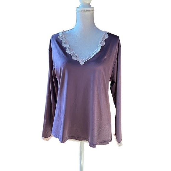LAUNDRY BY SHELLI SEGAL WOMENS PRETTY PURPLE LONG SLEEVE PAJAMA TOP NWT - Picture 1 of 9